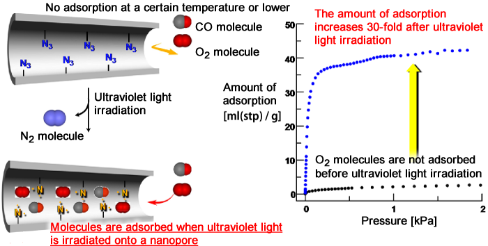 Fig. 4 Adsorption of O2 molecules induced by photoactivation of nanopores