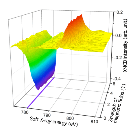 Fig. 4 Magnetic field dependence of XMCD intensity obtained by repeating measurements similar to those in the case of Fig. 2 for different soft X-ray energies