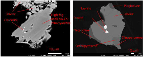 Fig. 2 Electron microscopy images of an LL4 particle little affected by thermal annealing (left) and an LL5-6 particle significantly affected by thermal annealing (right)