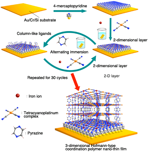 Fig. 2. Creation of crystal-oriented 3D-PCP nano-thin film