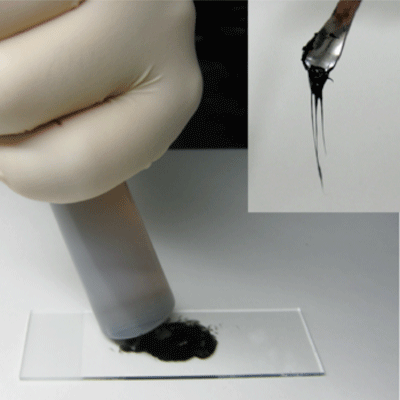 Fig. 2. Mixing ionic liquid crystal with CNTs; the mixture paste thus obtained (right top)