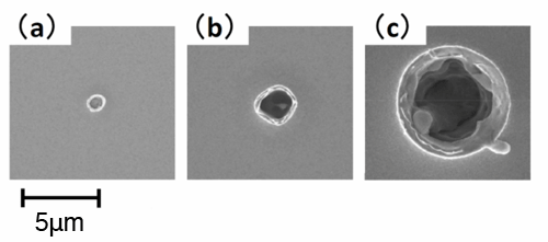 Fig. 5 Signature of evaporation caused by irradiation of extremely intensely focused X-ray free-electron laser beam.