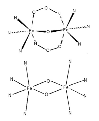 Fig.1 Structures. Top: mono-oxo core, Bottom: di-oxo diamond core.