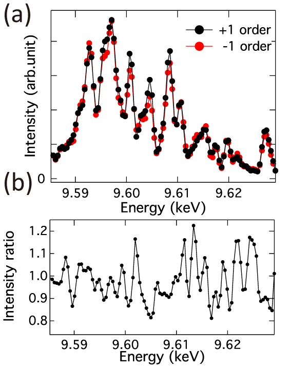 Fig. 2	Spectra obtained by two diffracted light beams without sample