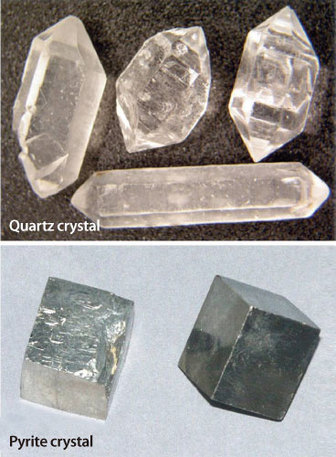 Fig. 3. Quartz crystal and pyrite crystal.
