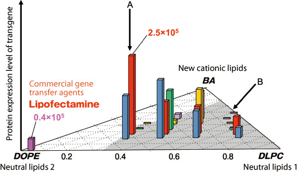 Fig. 3. Relationship between the composition of lipids and gene expression efficiencies