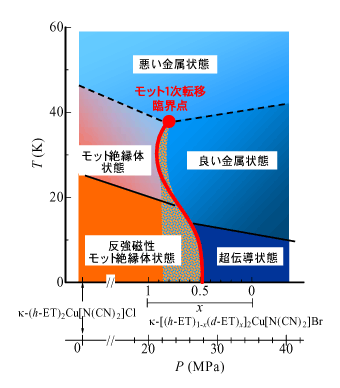 図3　κ-(BEDT-TTF)<sub>2</sub>X系の概念的子相図