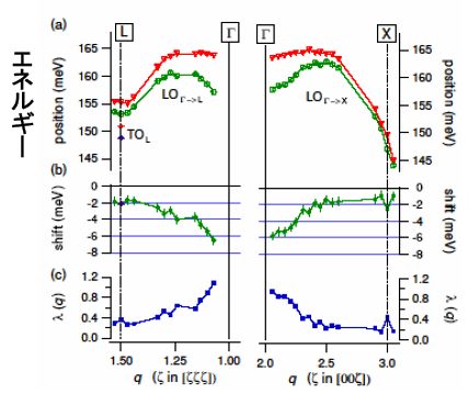 図1　観測された縦波光学振動モード（LO-モード）の分散関係
