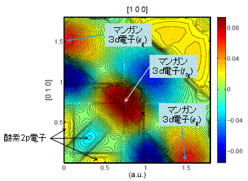 図５：高信頼・高精度のバンド理論計算から導き出した強磁性金属状態の２次元電子運動量密度の異方性。