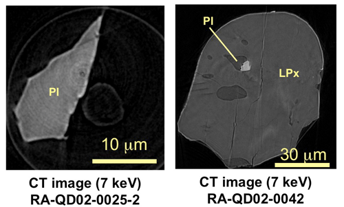 図５．シャープなエッジをもつ粒子と丸みを帯びた粒子のCT 像。