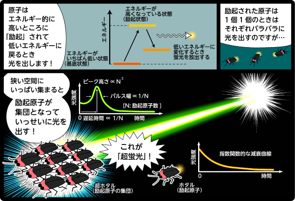 図３．蛍光と超蛍光