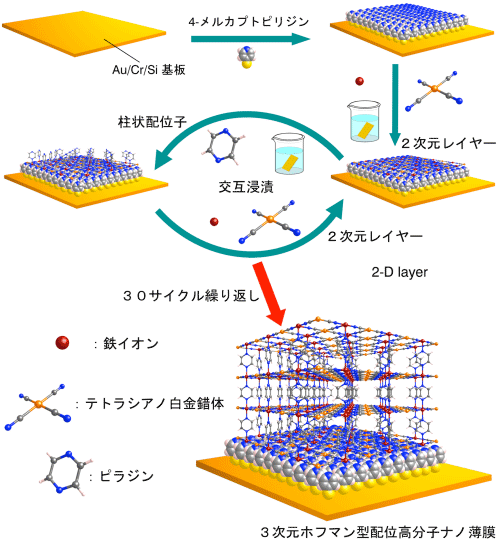 図2：結晶配向性3次元多孔性配位高分子ナノ薄膜の作製