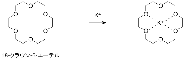 図1　カリウムイオンを選択的に閉じ込めるクラウンエーテル