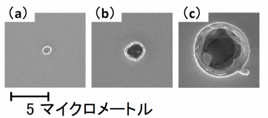 図5　超高強度X線自由電子レーザー集光ビームを試料に照射し得られた蒸発痕