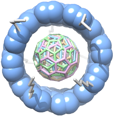 図3　急速冷却することで内部のフラーレンの回転を停止した結果、得られた分子ピーポッドの結晶構造。