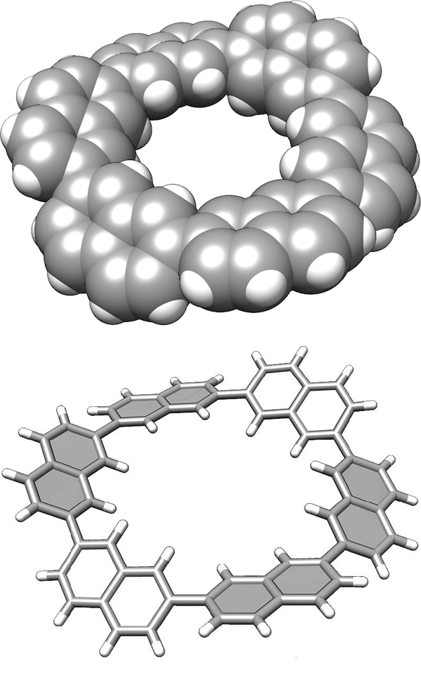 図1．新負電極分子材料「穴あきグラフェン分子（CNAP）」の分子構造。