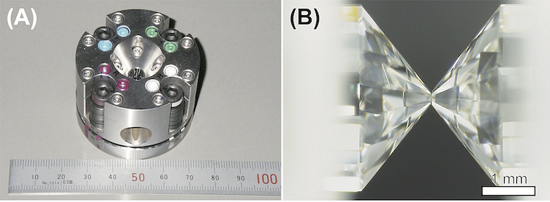 図2　ダイヤモンドアンビルセル装置（A）