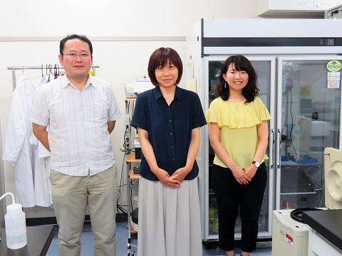 山下さん(中央)と共同研究者の安井さん(左)と渥美さん(右)