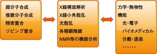 図2.ソフトマター研究における合成 構造 物性・機能の相関