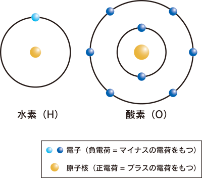 図1．水素原子と酸素原子の模式図